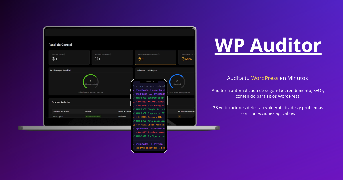 WP Auditor — Panel de control y terminal de escaneo